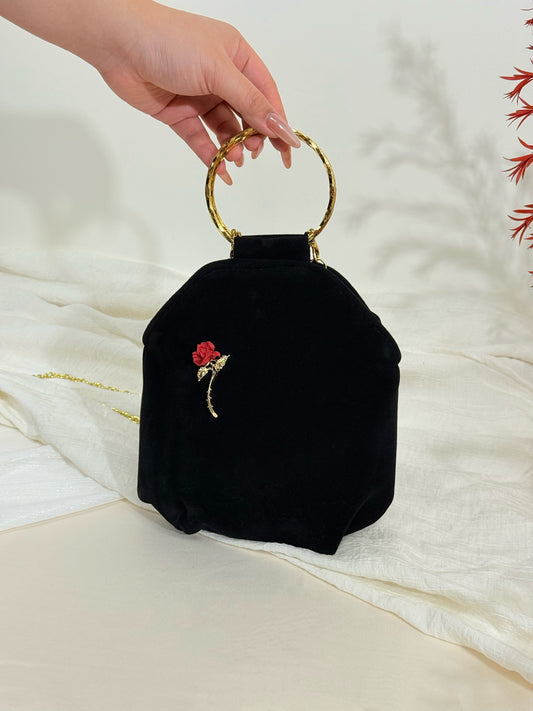 Black Velvet Rose Handbag