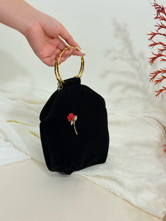 Black Velvet Rose Handbag