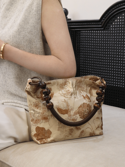 Caramel Rose Embossed Shoulder Bag