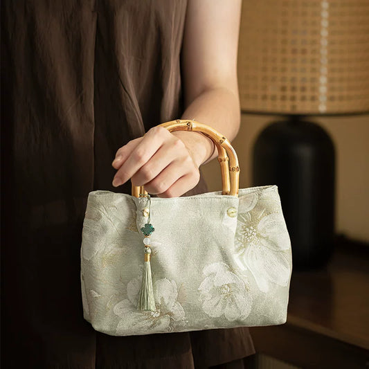 Oriental Floral Handbag with Tassel Detail