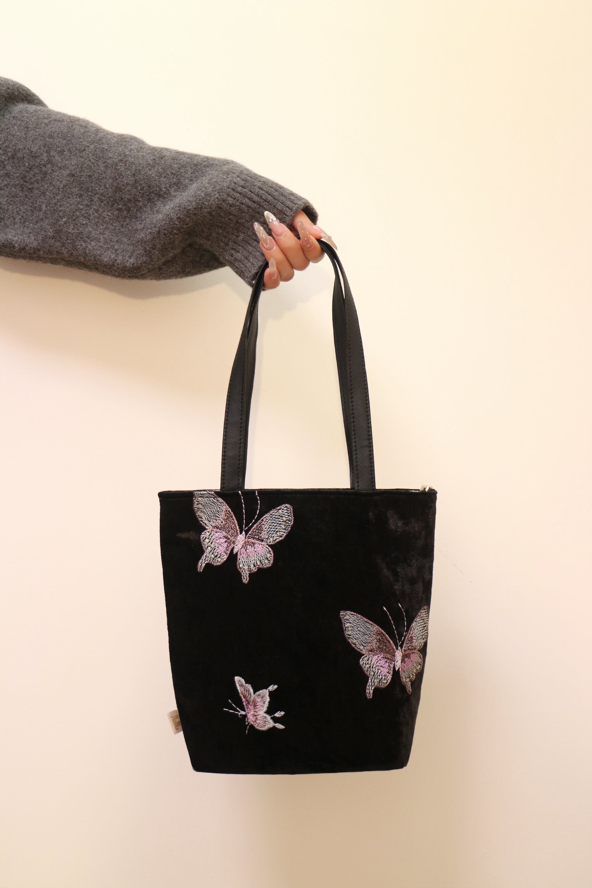 Velvet Butterfly Embroidery Shoulder Bag