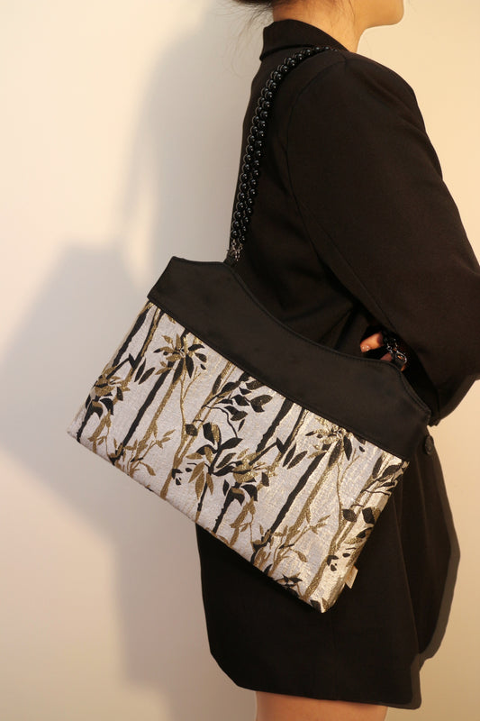 Bamboo Pattern Embossed Shoulder Bag