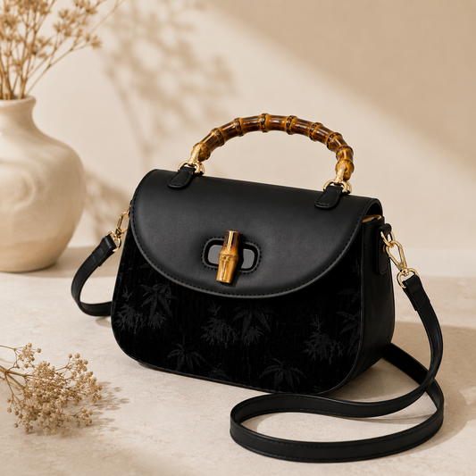 Vintage Bamboo Handle Jacquard Saddle Bag