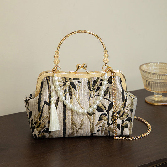 Elegant Chinese Style Handbag with Pearl & Chain