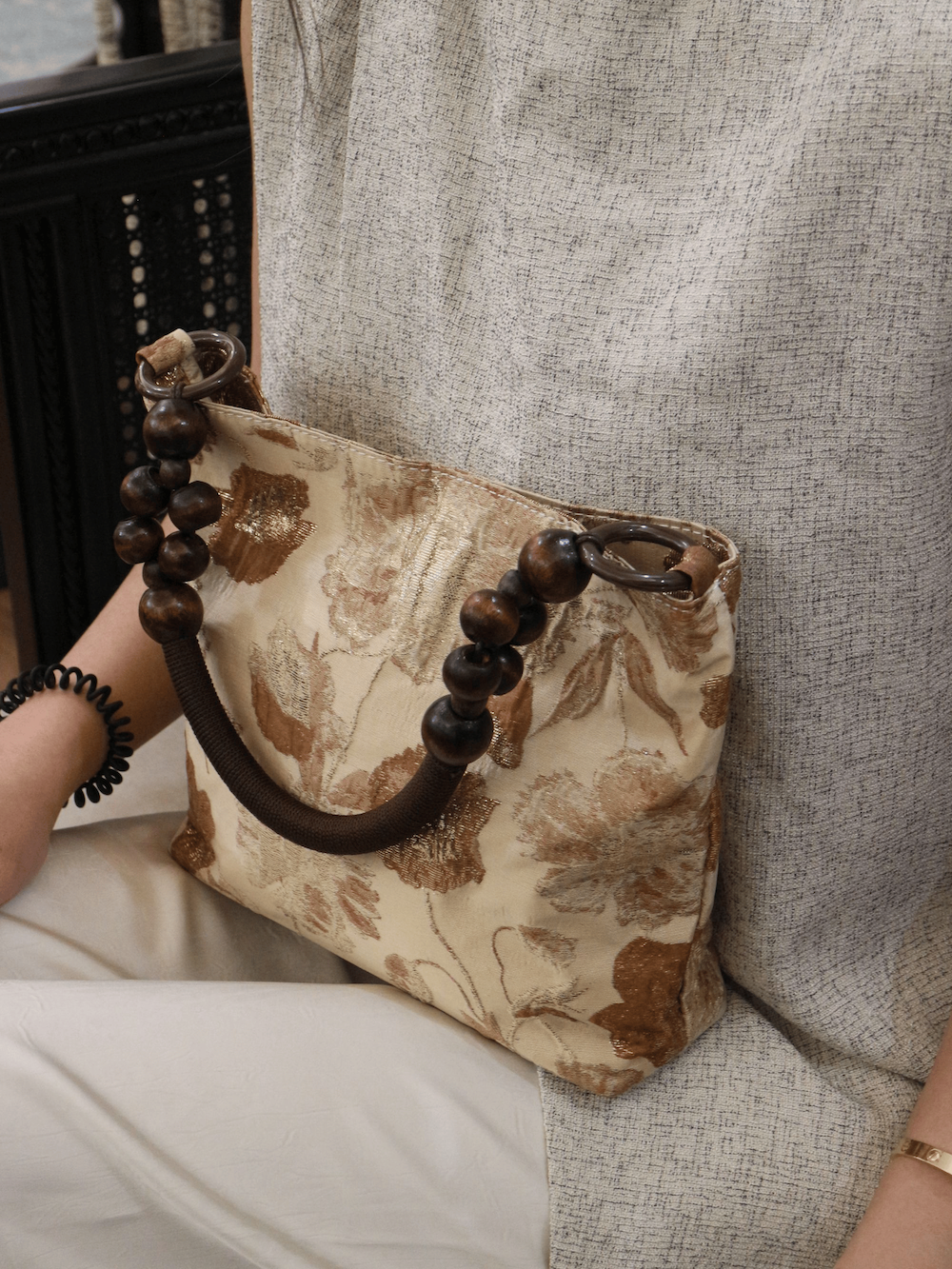 Caramel Rose Embossed Shoulder Bag