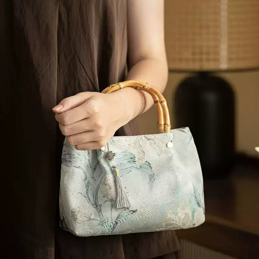 Oriental Floral Handbag with Tassel Detail