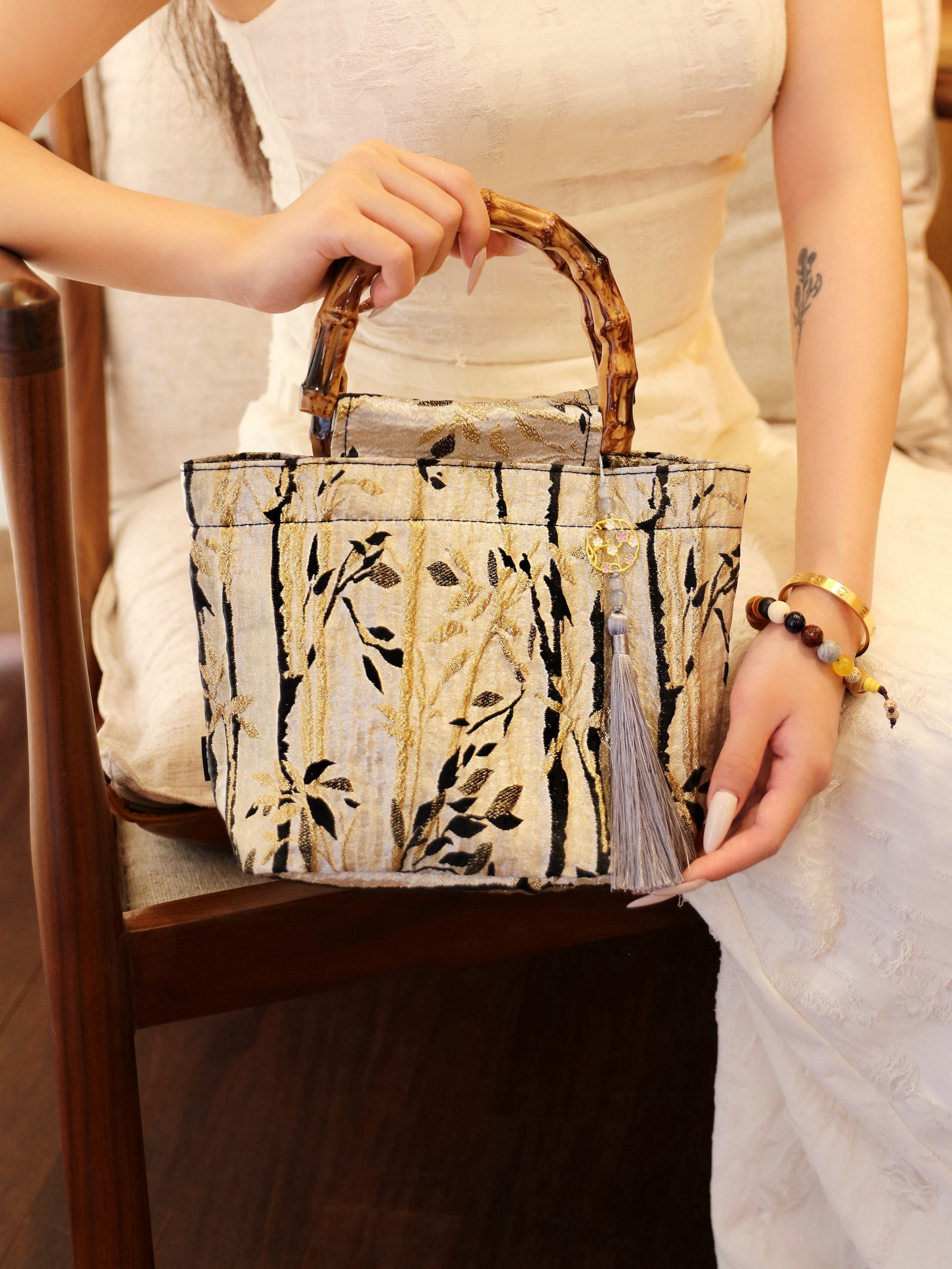 Bamboo Pattern Embossed Handbag