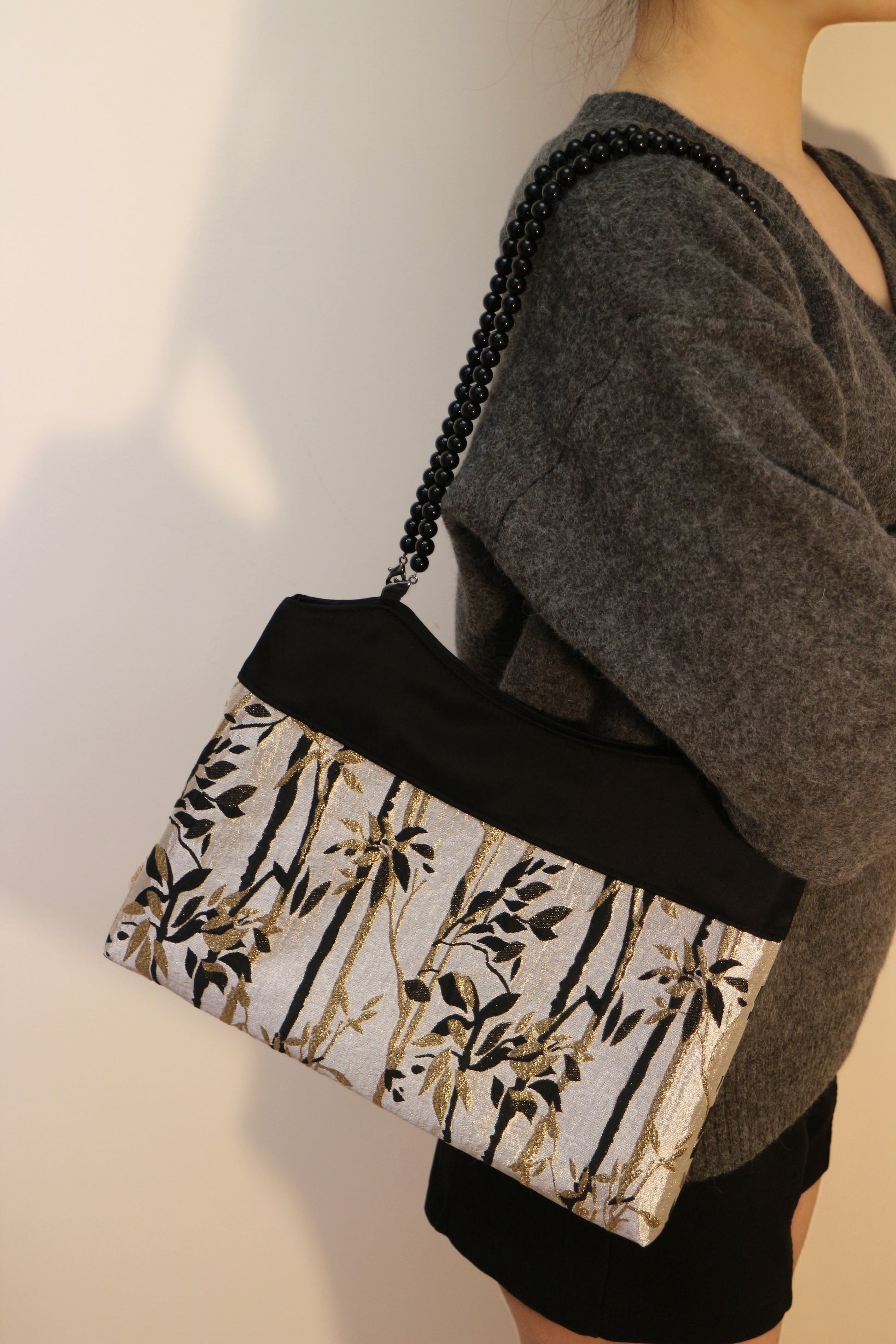 Bamboo Pattern Embossed Shoulder Bag