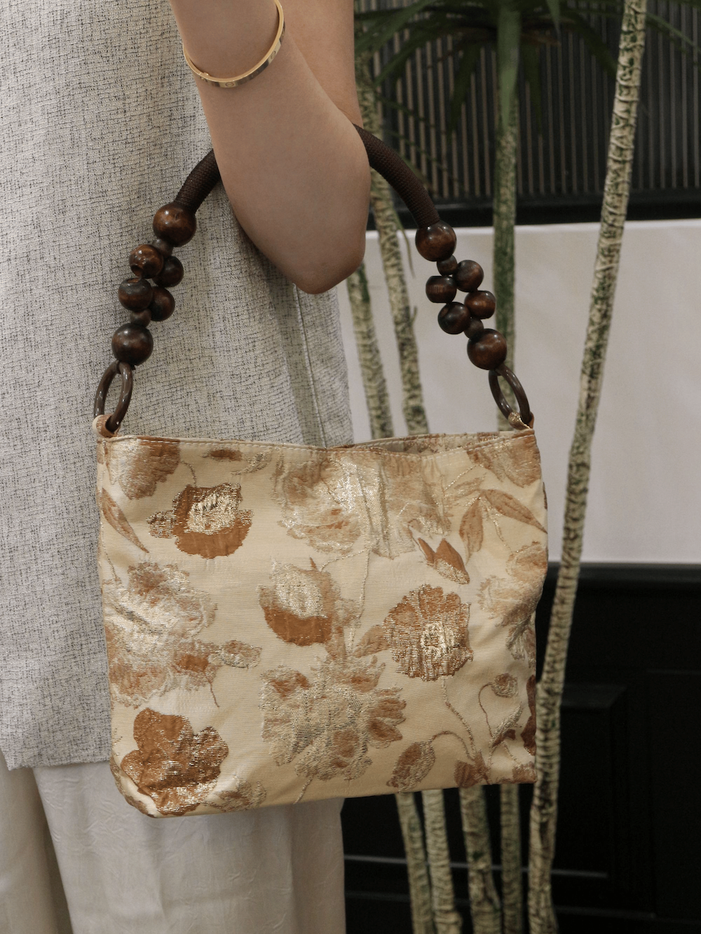 Caramel Rose Embossed Shoulder Bag