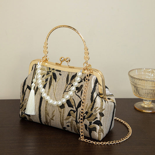 Elegant Chinese Style Handbag with Pearl & Chain