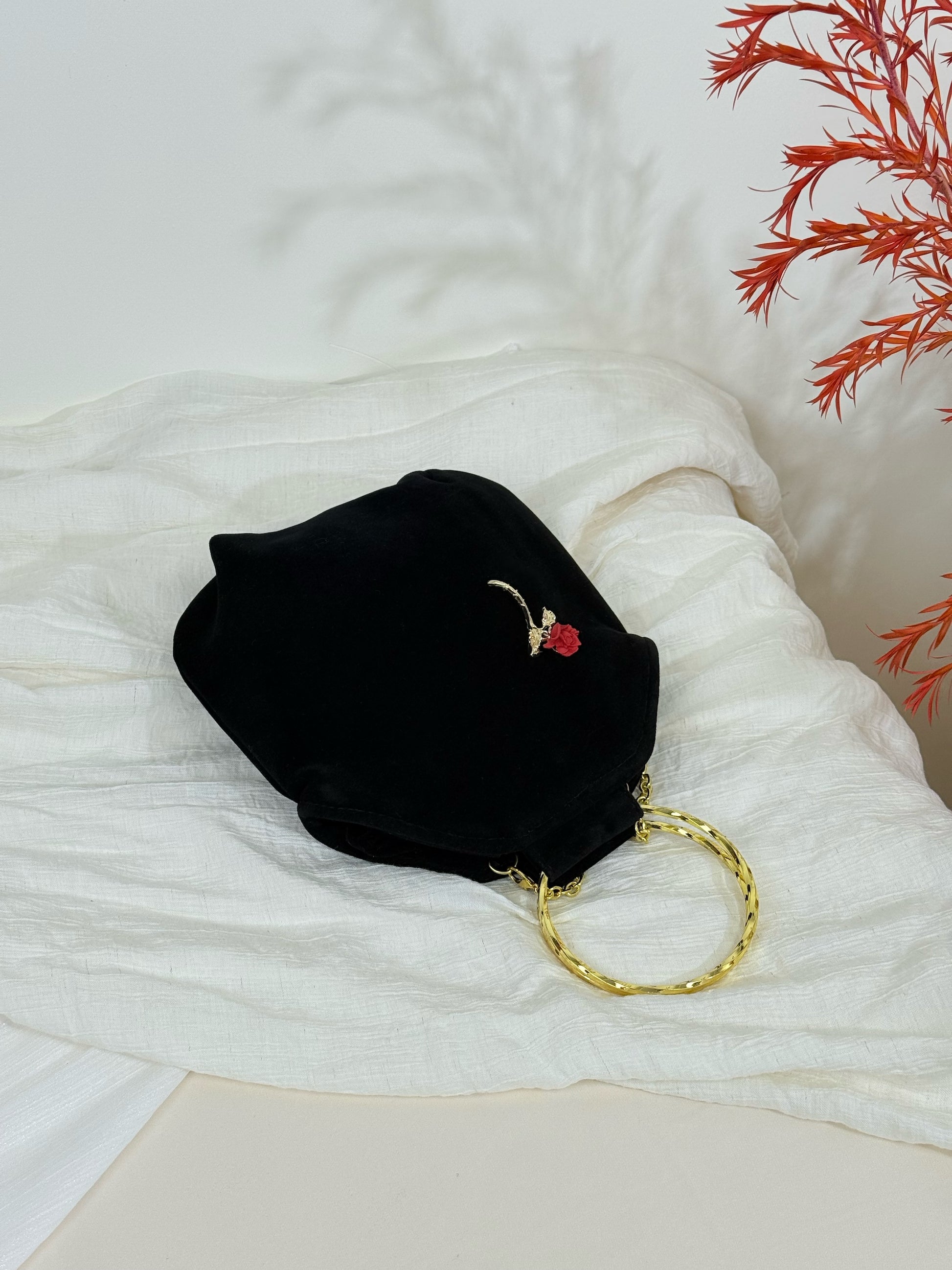 Black Velvet Rose Handbag