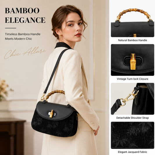 Vintage Bamboo Handle Jacquard Saddle Bag