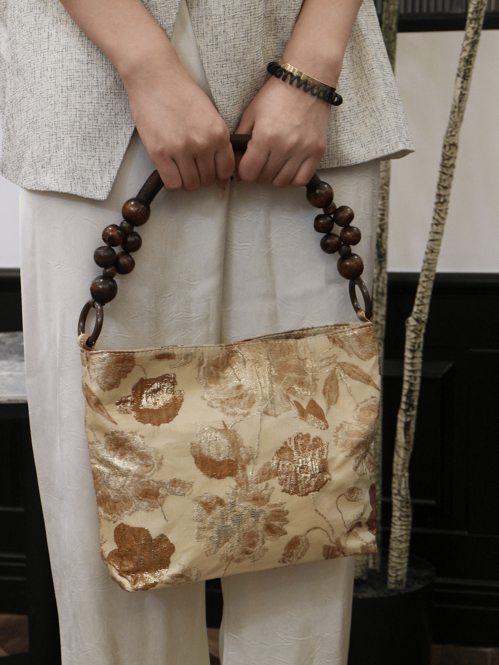 Caramel Rose Embossed Shoulder Bag