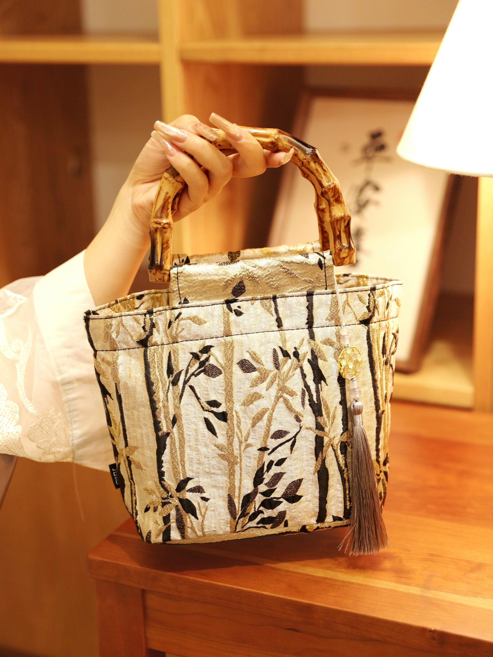 Bamboo Pattern Embossed Handbag