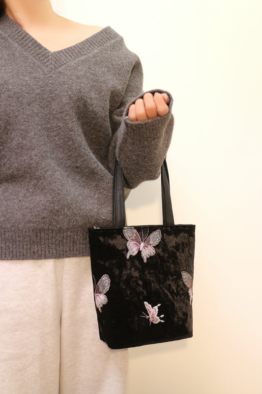 Velvet Butterfly Embroidery Shoulder Bag
