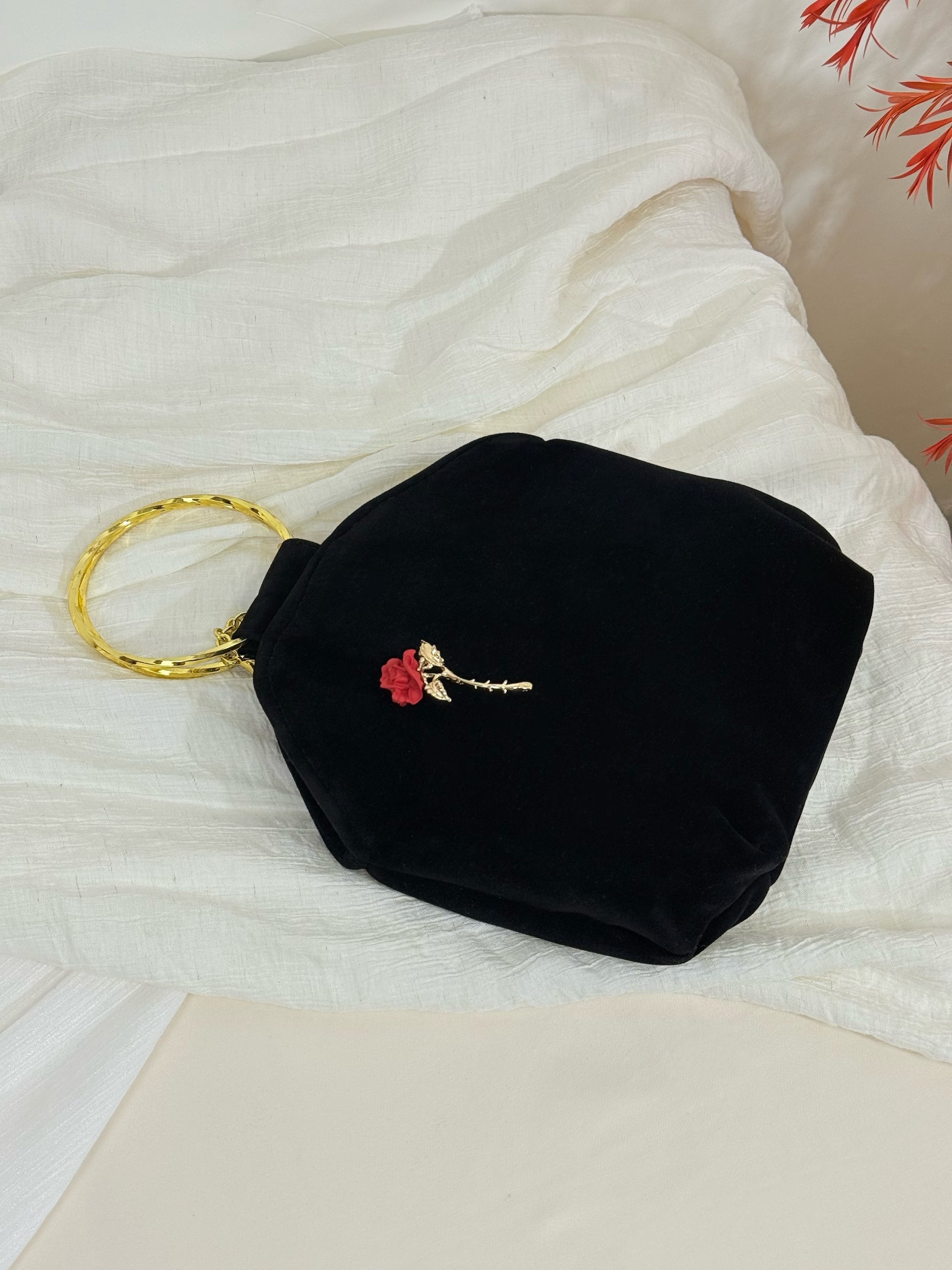 Black Velvet Rose Handbag