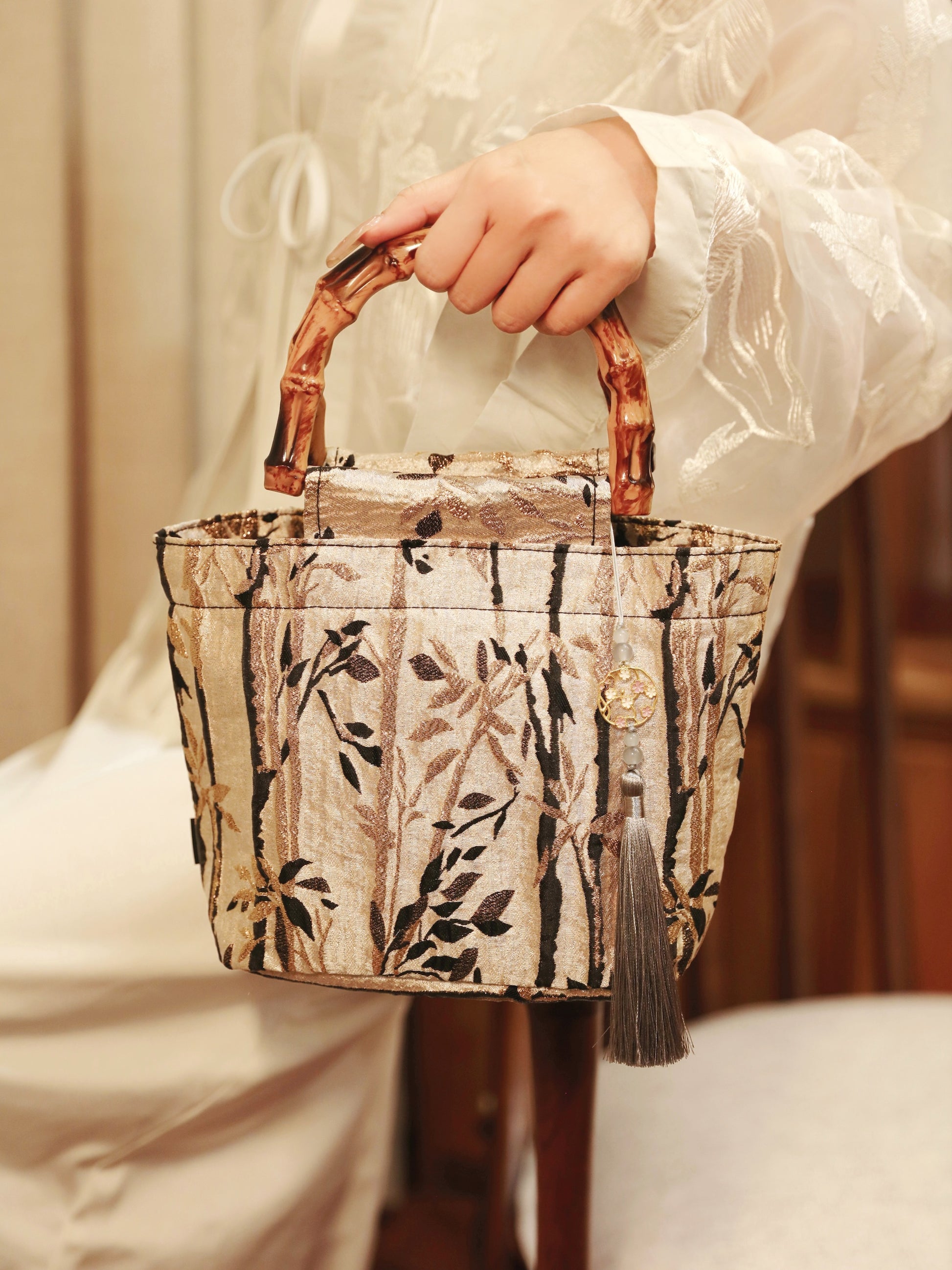 Bamboo Pattern Embossed Handbag