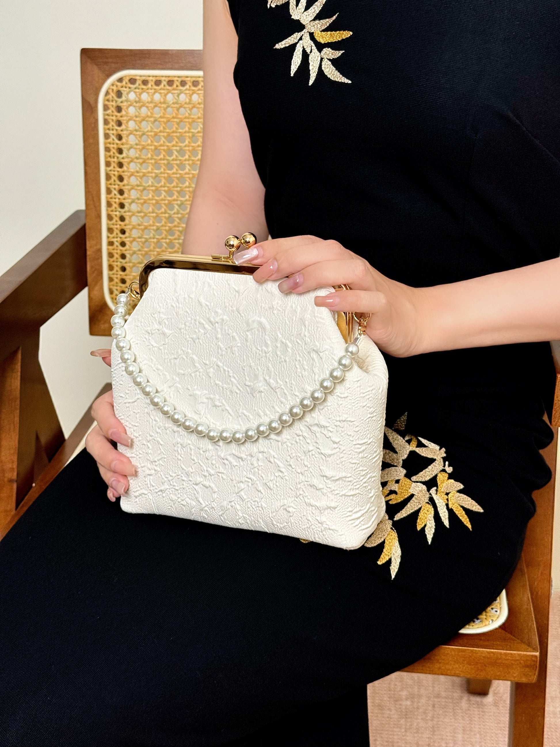 White Seersucker Handbag