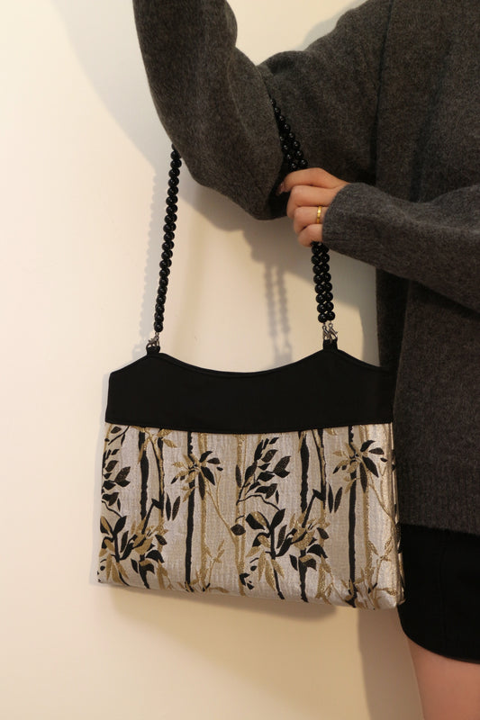 Bamboo Pattern Embossed Shoulder Bag