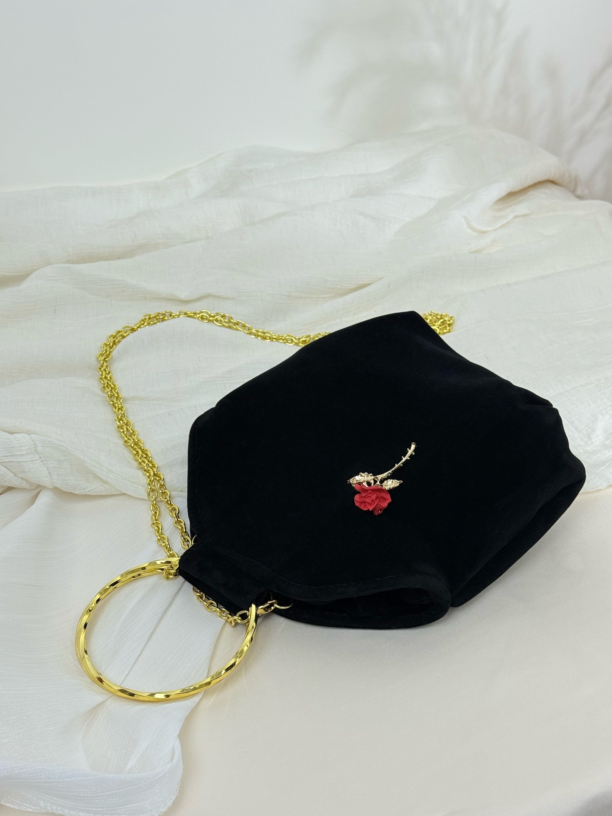Black Velvet Rose Handbag