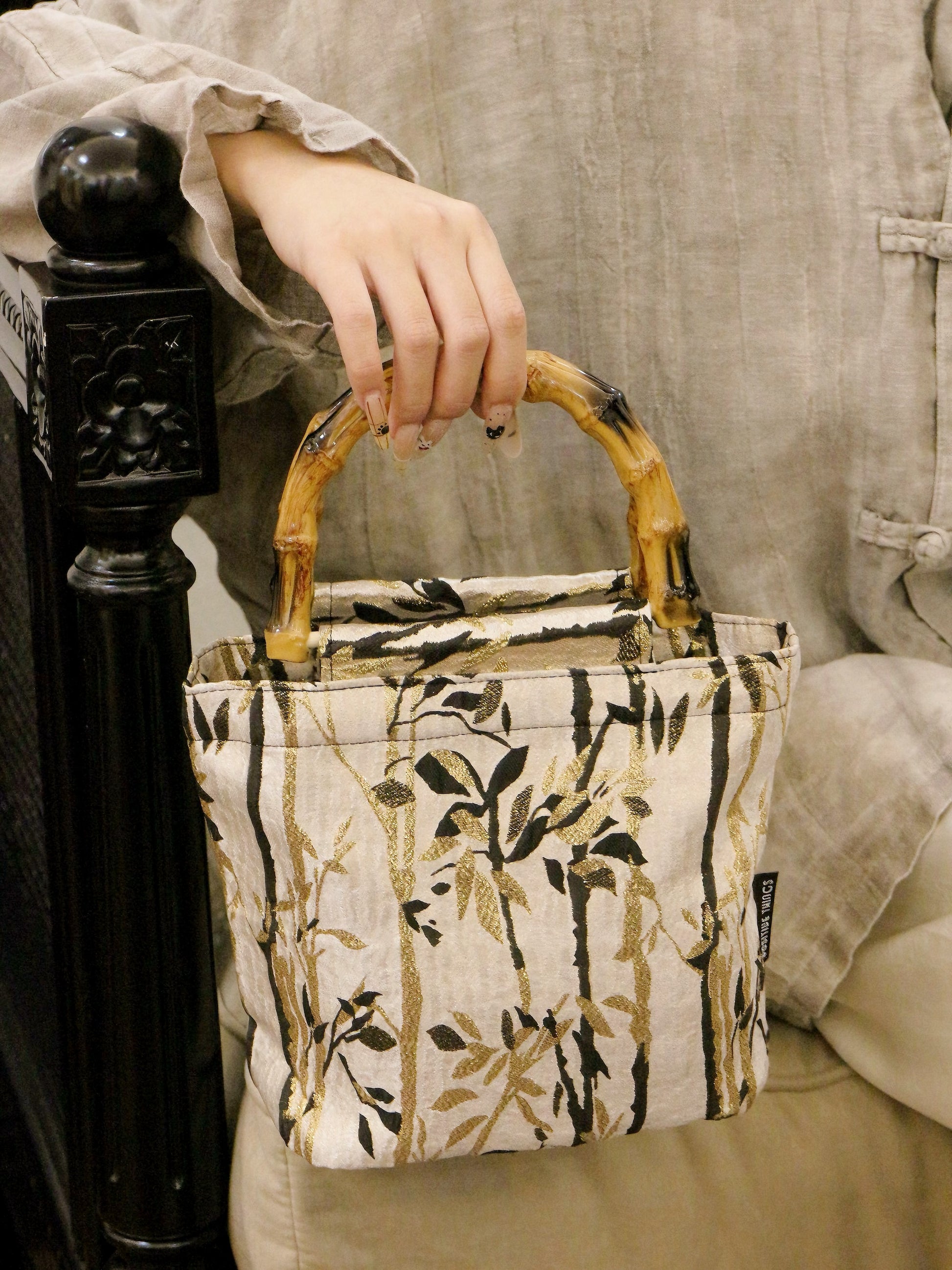 Bamboo Pattern Embossed Handbag