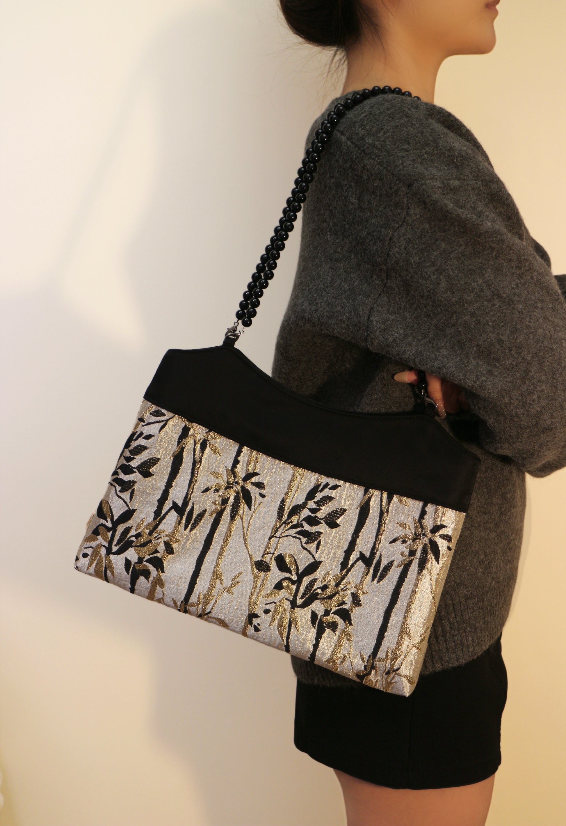 Bamboo Pattern Embossed Shoulder Bag