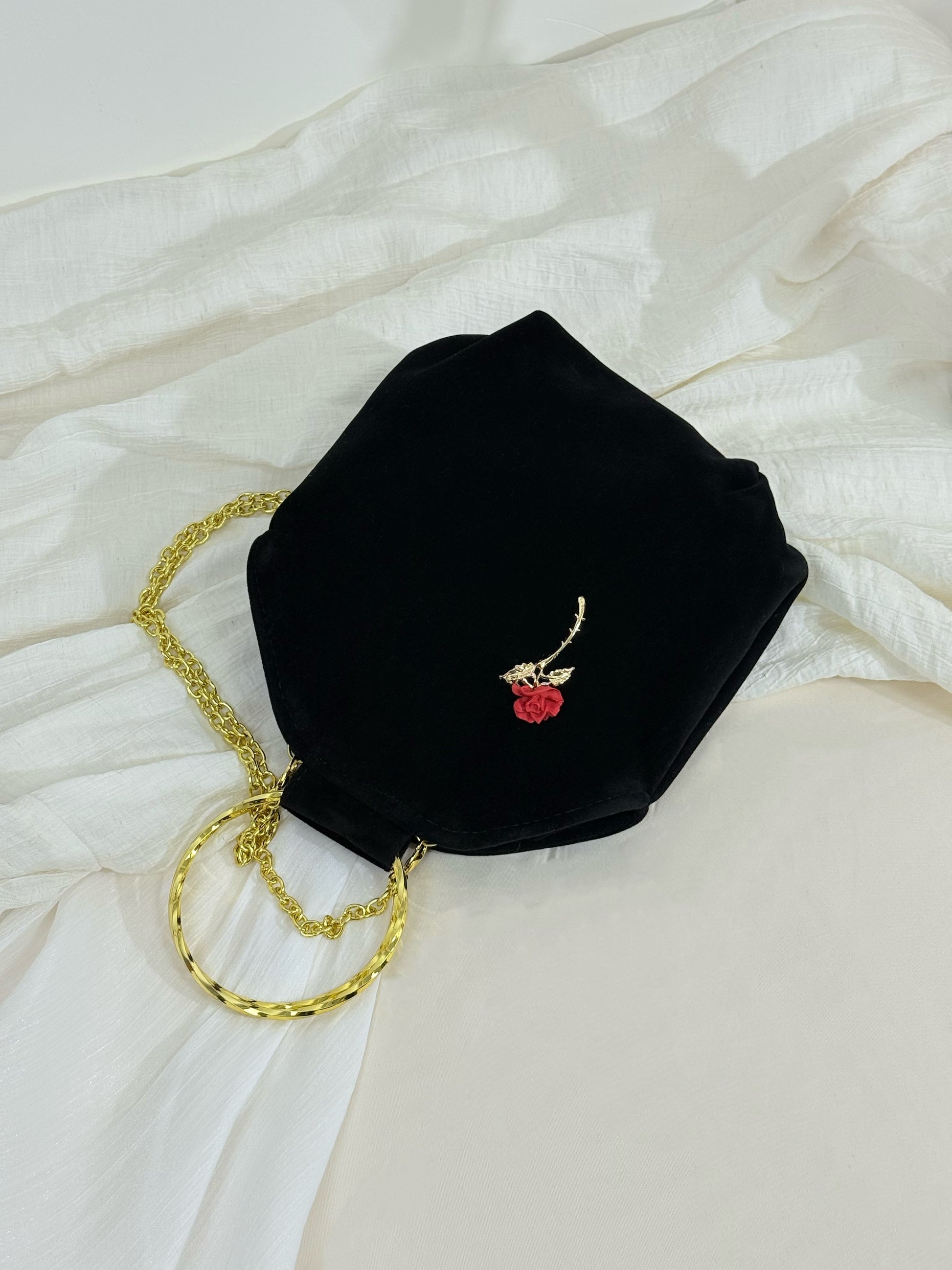 Black Velvet Rose Handbag
