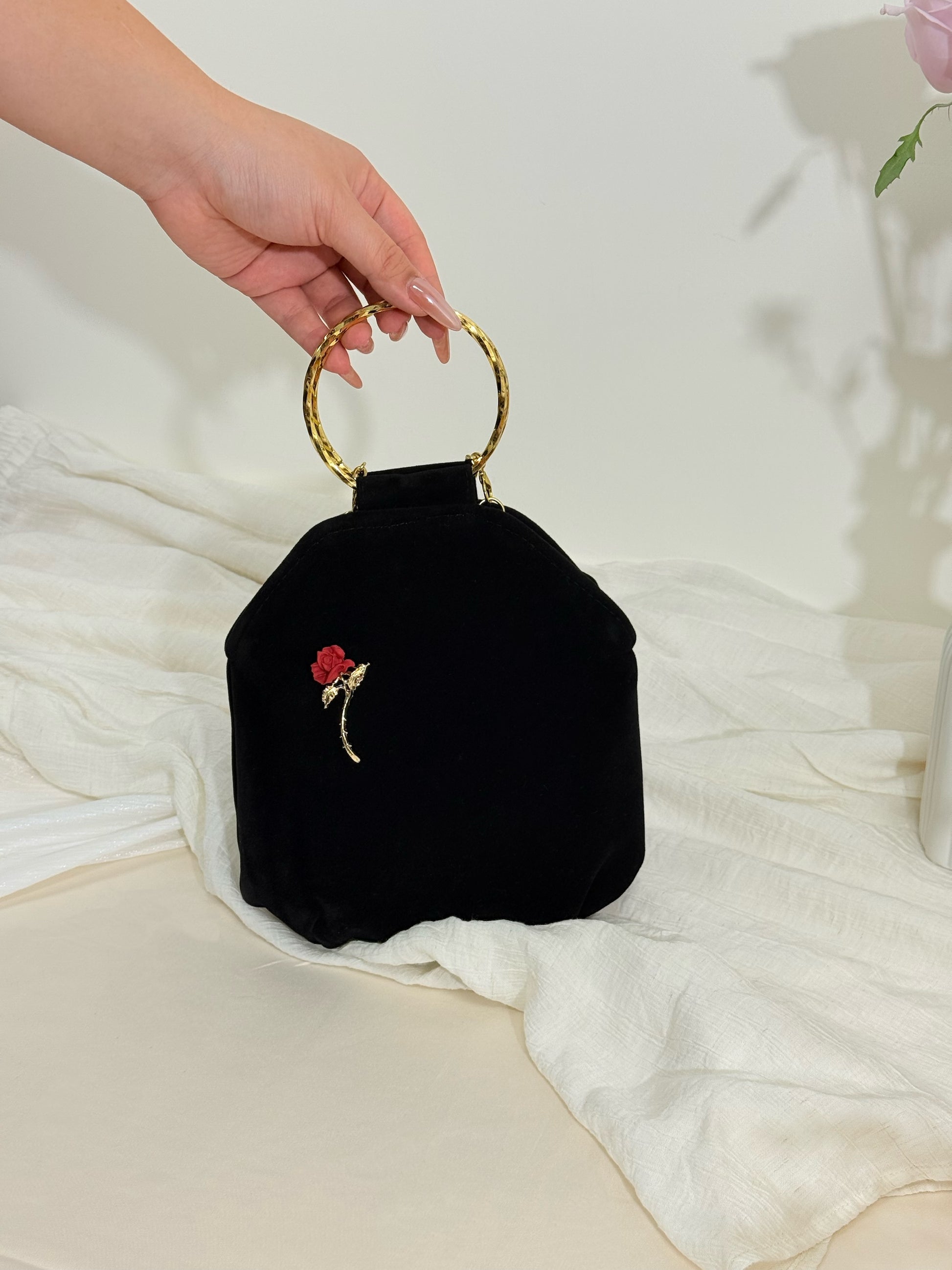 Black Velvet Rose Handbag